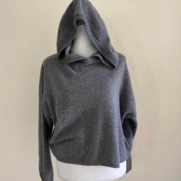 Crush Sweater Hoodie 100% Cashmere Pullover Cropped Grey Luxury - Picture 1 of 11